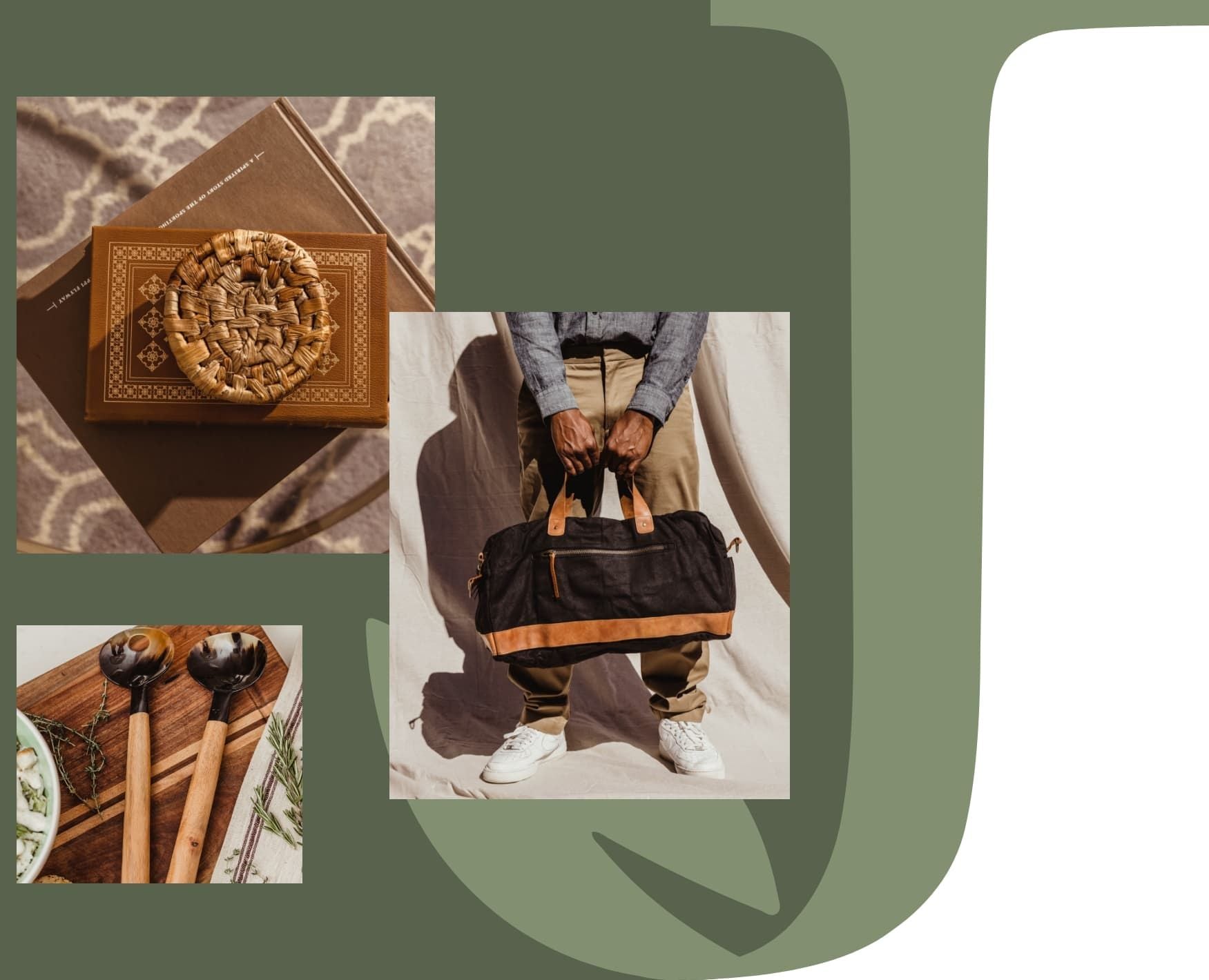image collage of bag coaster and spoons